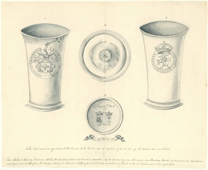 Tekening van een beker met twee wapens naar aanleiding van de verovering van Coevorden, 1672 Wall Art by Unknown - High-Resolution Digital Print