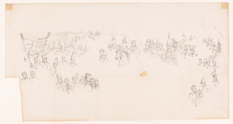 Tekening van het schilderij voorstellende den veldslag bij Waterloo Wall Art by Unknown - High-Resolution Digital Print