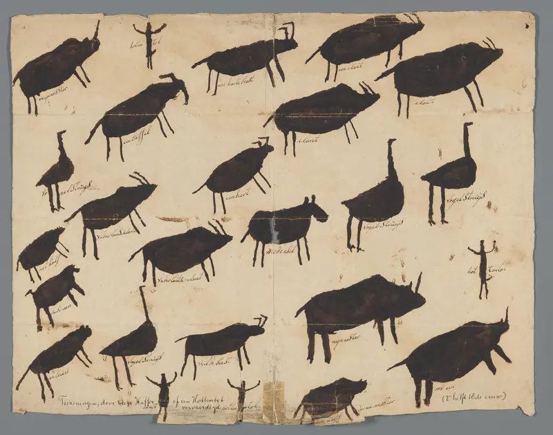 Tekeningen van dieren en mensen, gemaakt door een San Wall Art by unknown - High-Resolution Digital Print