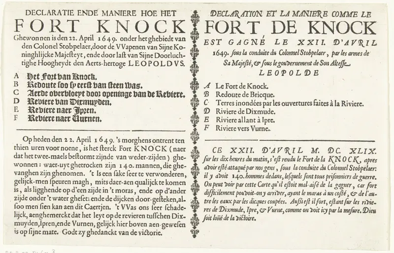 Tekstblad bij de kaart van de inname van Fort Knokke, 1649 Wall Art by anonymous - High-Resolution Digital Print