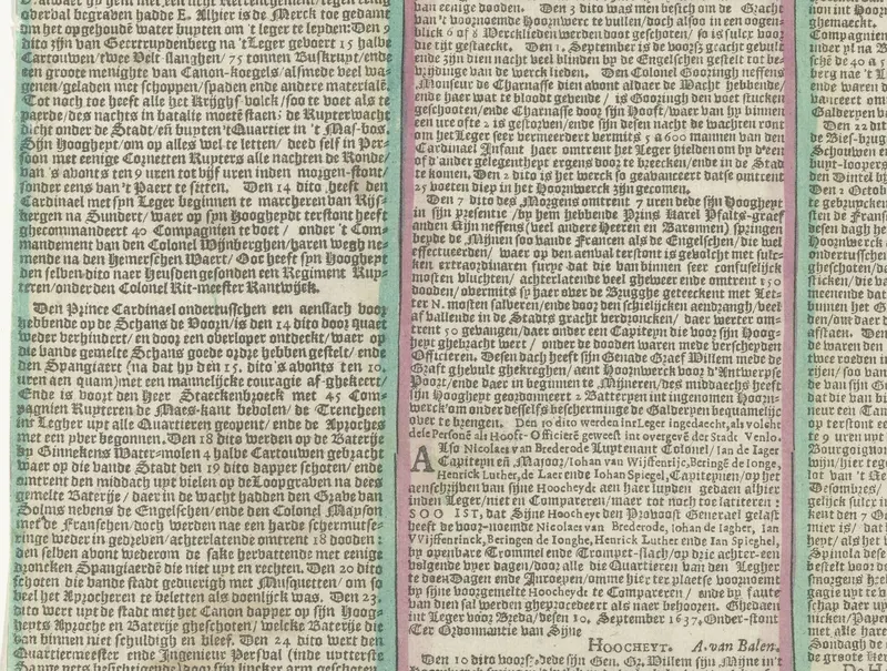 Tekstblad bij de kaart van het beleg van Breda (rechterhelft), 1637 Wall Art by Unknown - High-Resolution Digital Print