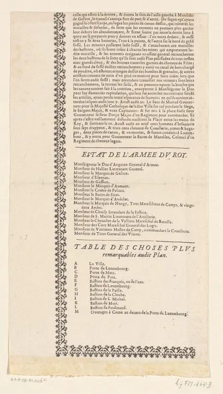 Tekstblad bij de kaart van het beleg van Thionville, 1643 Wall Art by Nicolas Berey (I) - High-Resolution Digital Print