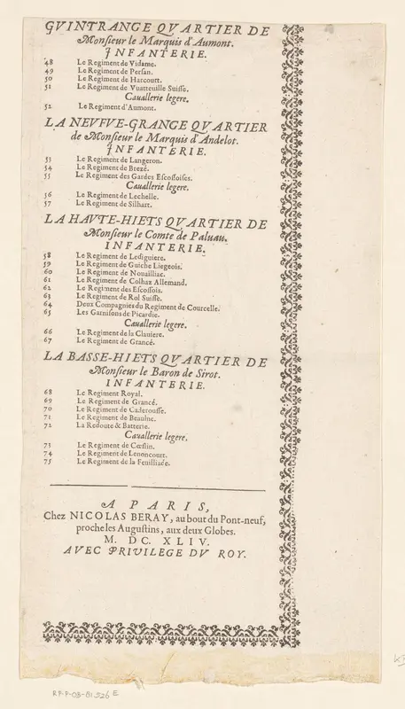 Tekstblad bij de kaart van het beleg van Thionville, 1643 Wall Art by François Collignon - High-Resolution Digital Print