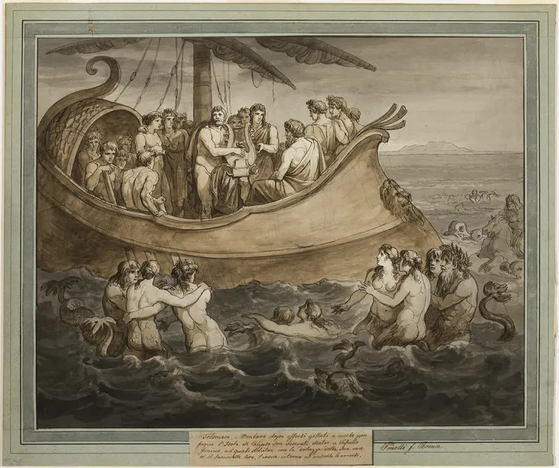 Telemachus and Mentor in a Galley after Fleeing the Island of Calypso, from The Adventures of Telemachus, Book 8 Wall Art by Bartolomeo Pinelli - High-Resolution Digital Print