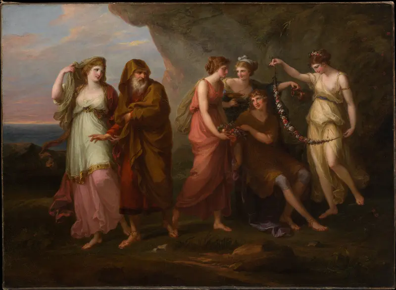 Telemachus and the Nymphs of Calypso Wall Art by Angelica Kauffmann - High-Resolution Digital Print