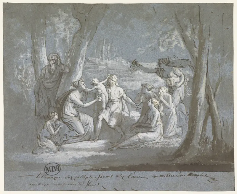 Telemachus en Calypso spelend met een Amor Wall Art by Mattheus Ignatius van Bree - High-Resolution Digital Print