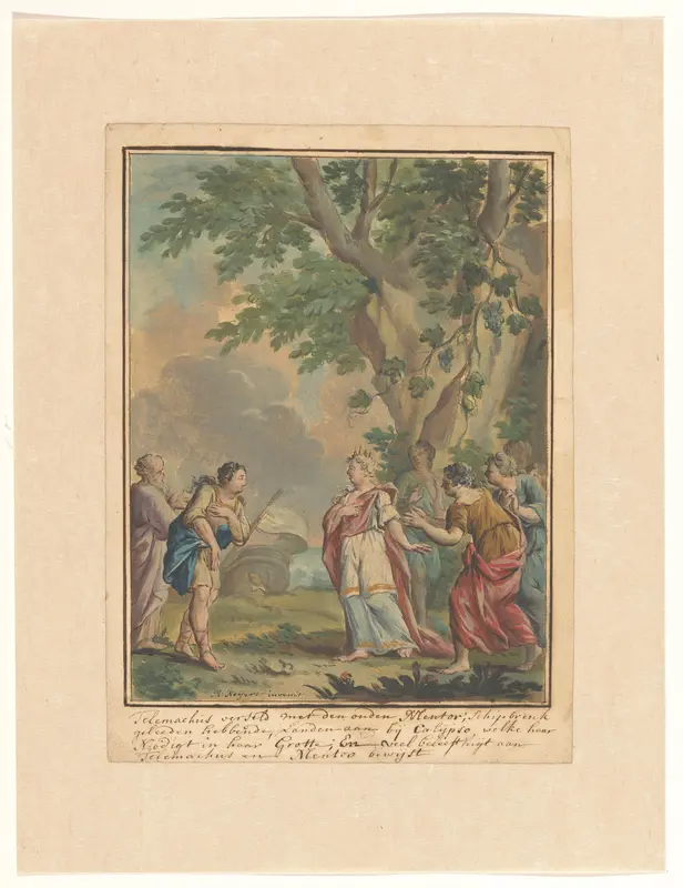 Telemachus en Mentor komen aan bij de nimf Calypso Wall Art by Rienk Keyert - High-Resolution Digital Print