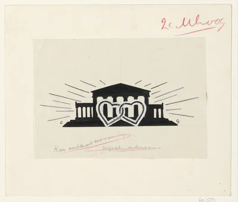 Tempel met twee ineengeklonken harten Wall Art by Unknown - High-Resolution Digital Print