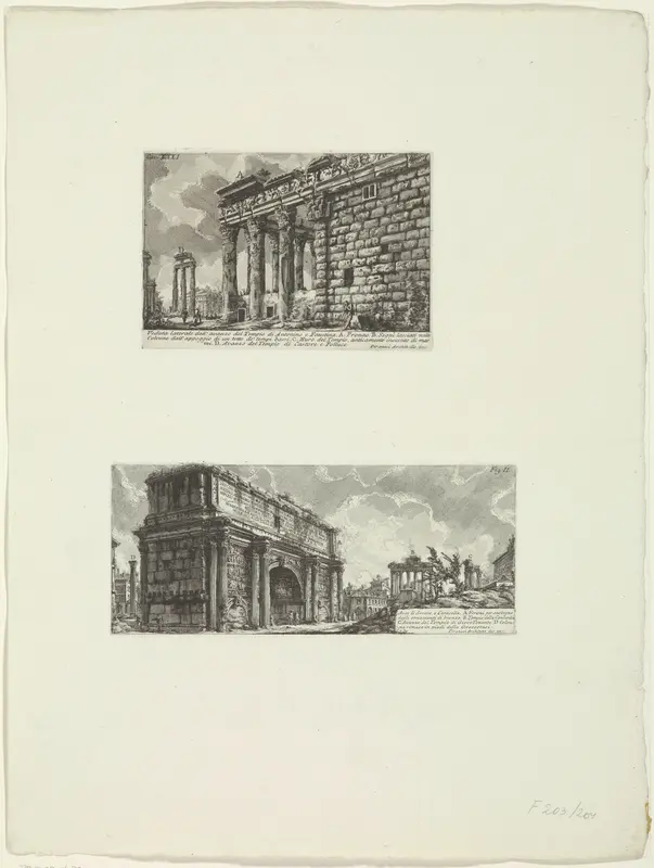 Tempel van Antoninus en Faustina en Boog van Septimius Severus te Rome Wall Art by Unknown - High-Resolution Digital Print