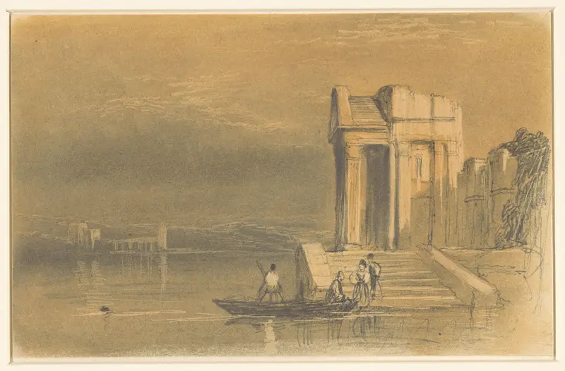 Tempelruïnes aan een meer in een Italiaans landschap Wall Art by William Clarkson Stanfield - High-Resolution Digital Print