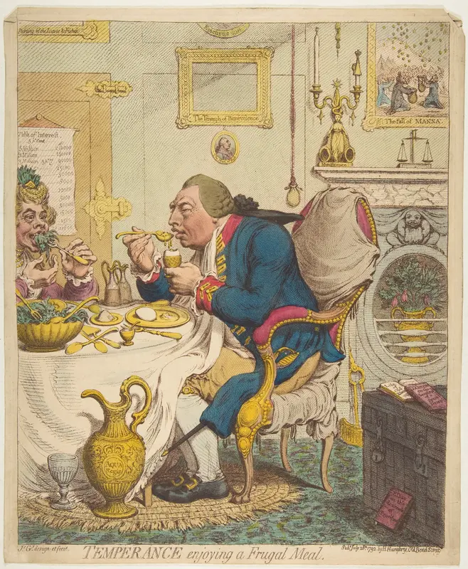 Temperance Enjoying a Frugal Meal Wall Art by James Gillray - High-Resolution Digital Print
