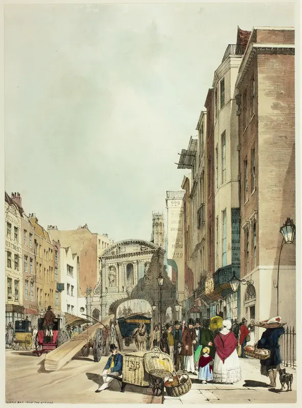 Temple Bar from The Strand, plate 22 from Original Views of London as It Is Wall Art by Thomas Shotter Boys - High-Resolution Digital Print