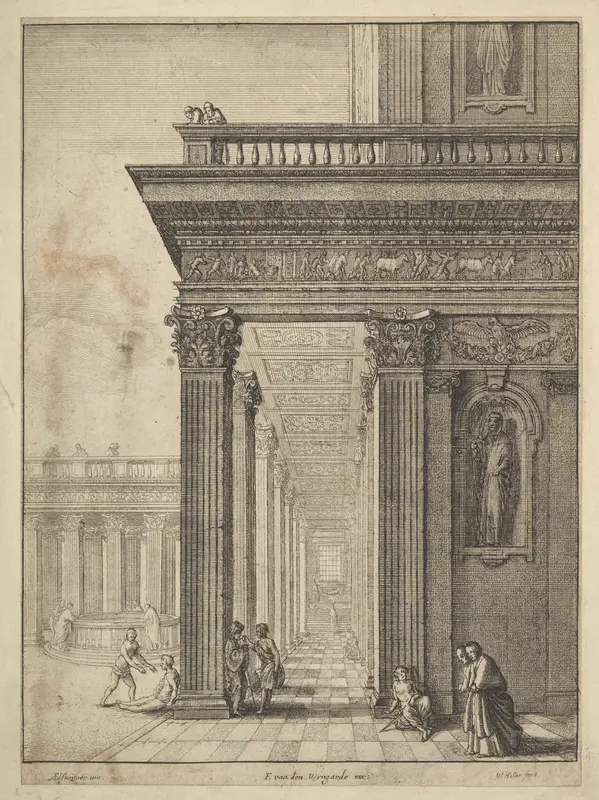 Temple courtyard with figures Wall Art by Wenceslaus Hollar - High-Resolution Digital Print