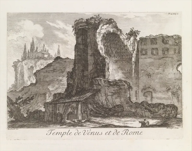 Temple de Venus et de Rome, from "Les Plus Beaux Monuments de Rome Ancienne ou Recueil des plus beaux Morceaux de l'Antiquité Romaine qui existent encore" Wall Art by Jean Barbault - High-Resolution Digital Print