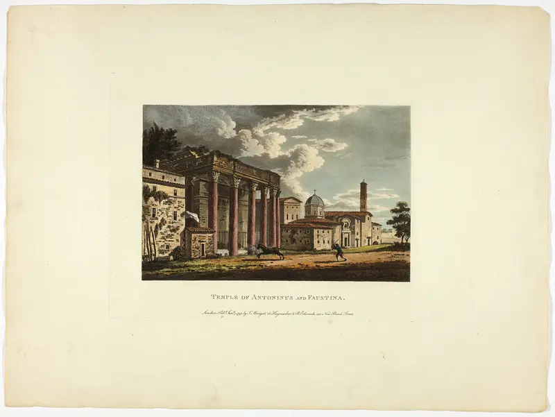 Temple of Antoninus and Faustina, plate thirty-six from the Ruins of Rome Wall Art by M. Dubourg - High-Resolution Digital Print