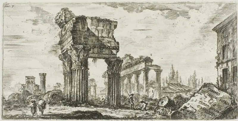 Temple of Jupiter Tonans [Jupiter the Thunderer]. 1. Temple of Concord, plate 7 from Some Views of Triumphal Arches and other Monuments Wall Art by Giovanni Battista Piranesi - High-Resolution Digital Print