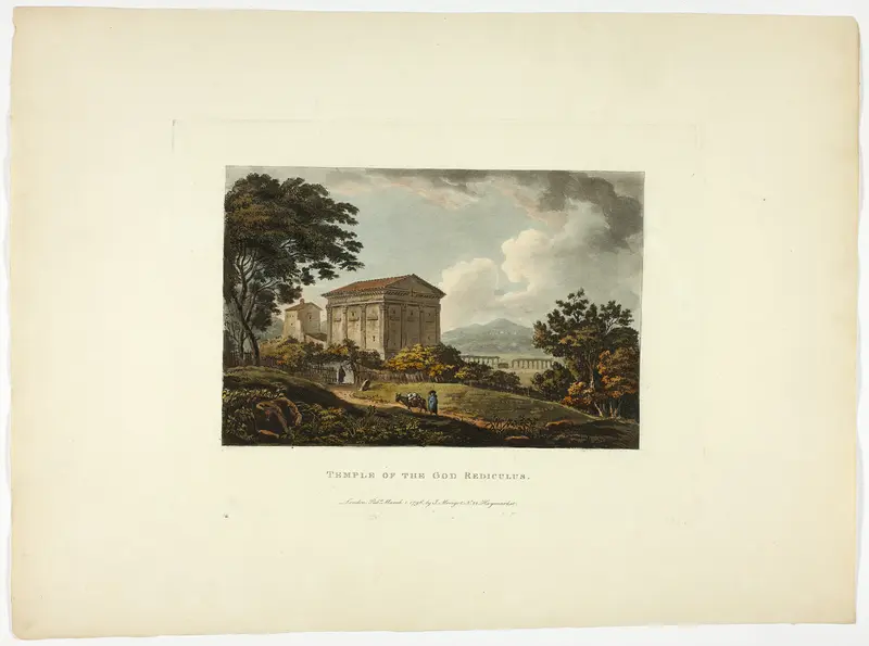 Temple of the God Rediculus, plate five from the Ruins of Rome Temple of the God Rediculus, plate five from the Ruins of Rome Wall Art by M. Dubourg - High-Resolution Digital Print