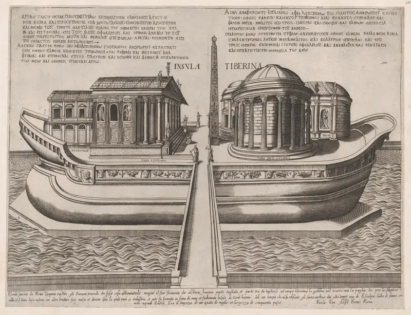 Temples on the Isle of Tiber, from "Speculum Romanae Magnificentiae" Wall Art by Anonymous - High-Resolution Digital Print