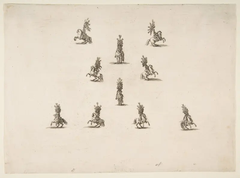 Ten Cavaliers Including Five Forming a V Wall Art by Stefano della Bella - High-Resolution Digital Print