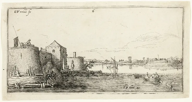 Ten Landscapes: Walled River Town to the Left of a River Wall Art by Esaias van den Velde, I - High-Resolution Digital Print