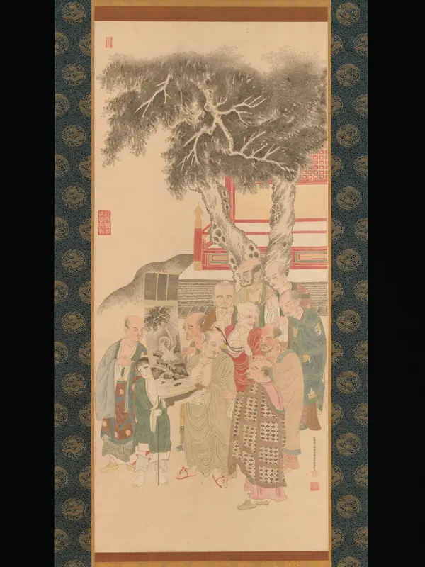 Ten Rakan Examining a Painting of White-Robed Kannon Wall Art by Katō Nobukiyo - High-Resolution Digital Print