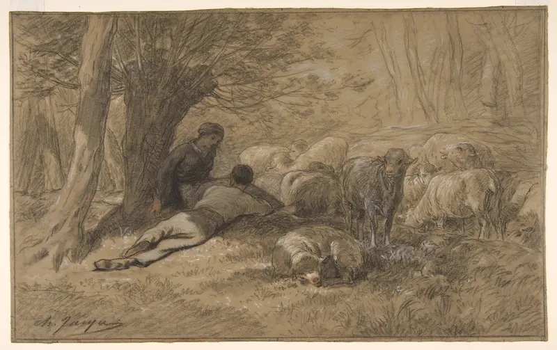 Tending the Sheep Wall Art by Charles Jacque - High-Resolution Digital Print