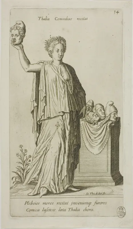 Thalia, Muse of Comedy, plate 14 from Parnassus Biceps Wall Art by Johann Theodor de Bry - High-Resolution Digital Print