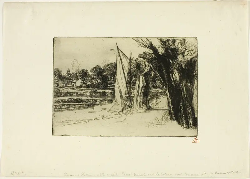 Thames Ditton-with a Sail Wall Art by Francis Seymour Haden - High-Resolution Digital Print