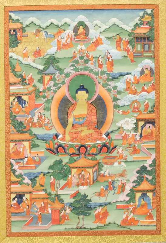 Thangka with Buddha Seated on Lotus Pedestal Wall Art by Unknown - High-Resolution Digital Print