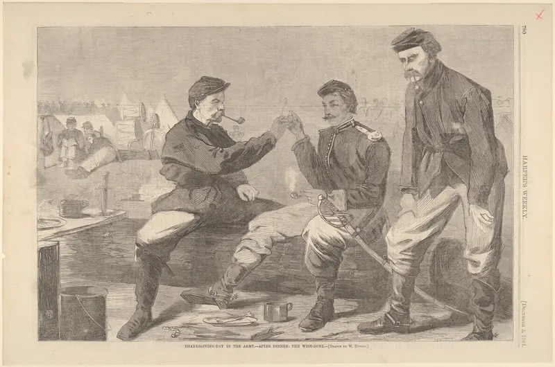 Thanksgiving Day in the Army – After Dinner: The Wish-Bone (from "Harper's Weekly," Vol. VIII) Wall Art by Winslow Homer - High-Resolution Digital Print