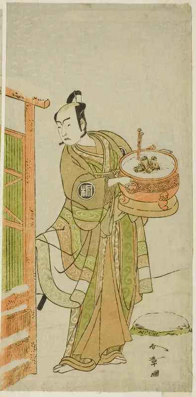 The Actor Arashi Sangoro II as Ito Kuro Disguised as Banta in the Play Izu-goyomi Shibai no Ganjitsu, Performed at the Morita Theater in the Eleventh Month, 1772 Wall Art by Katsukawa Shunsho - High-Resolution Digital Print