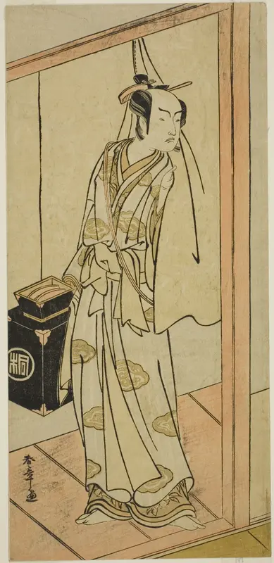 The Actor Arashi Sangoro II as the Hairdresser Obana Saizaburo in the Play Koi Musume Mukashi Hachijo, Performed at the Nakamura Theater in the Third Month, 1776