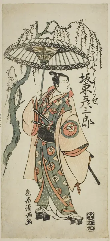 The Actor Bando Hikosaburo II as Ono no Yorikaze in the play "Ono no Tofu Aoyagi Suzuri," performed at the Morita Theater in the eighth month, 1764