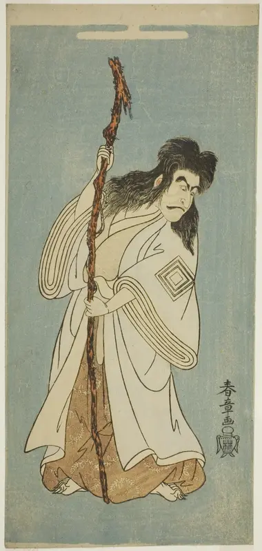 The Actor Ichikawa Danjuro IV possibly as Tenjiku Tokubei in the play "Tenjiku Tokubei Turns the Helm toward Home (Tenjiku Tokubei Kokyo no Torikaji)," performed at the Nakamura Theater in the eighth month, 1768 Wall Art by Katsukawa Shunsho - High-Resolution Digital Print