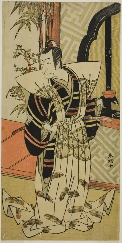 The Actor Ichikawa Danjuro V as Kajiwara Heiji (?) in the Play Hiragana Seisuiki (?), Performed at the Morita Theater (?) in the Third Month, 1776 (?)