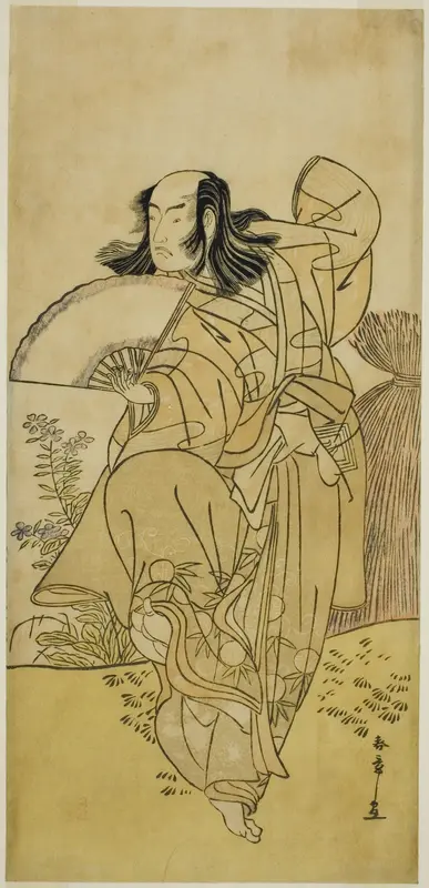 The Actor Ichikawa Yaozo III as Kusunoki Uraminosuke Disguised as a Male Fox from Tsukamoto (?), in the Play Kumoi no Hana Yoshino no Wakamusha (?), Performed at the Nakamura Theater (?) in the Eleventh Month, 1786 (?)