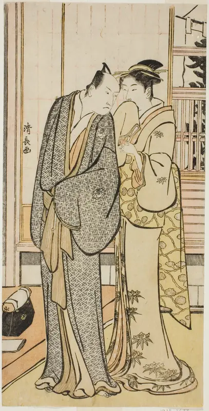 The Actor Ichikawa Yaozo III with a geisha, from an untitled series of prints showing Actors in private life