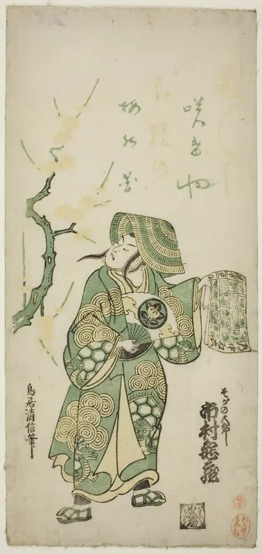 The Actor Ichimura Kamezo I as Soga no Goro in the play "Hatsugoyomi Kotobuki Soga," performed at the Ichimura Theater in the first month, 1745 (?)