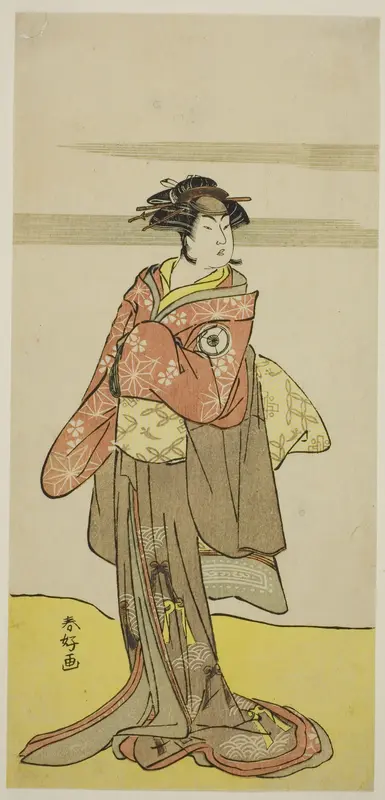 The Actor Iwai Hanshiro IV as Hitomaru Disguised as the Geisha Oshun in the Play Edo no Hana Mimasu Soga, Performed at the Nakamura Theater in the Third Month, 1783