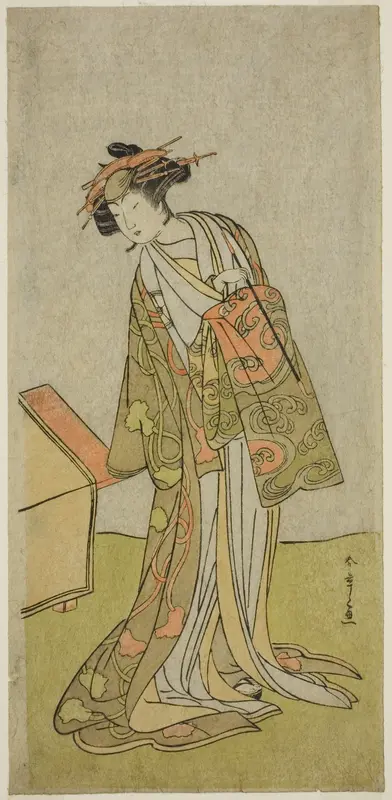 The Actor Iwai Hanshiro IV as the courtesan Agemaki in the play "Sukeroku Yukari no Hatsu-zakura," performed at the Ichimura Theater in the third month, 1776