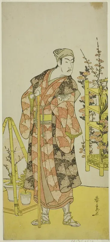 The Actor Matsumoto Koshiro IV as the Plant Seller Awashima no Yonosuke in the Play Mukashi Otoko Yuki no Hinagata, Performed at the Ichimura Theater in the Eleventh Month, 1781