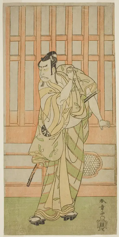 The Actor Nakamura Nakazo I as Kudo Saemon Suketsune (?) in the Play Sakai-cho Soga Nendaiki (?), Performed at the Nakamura Theater (?) in the First Month, 1771 (?)