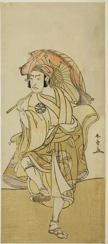 The Actor Nakamura Nakazo I as Onmaya Kisanda Disguised as the Lion Dancer Kakubei in the Play Chigo Torii Tobiiri Kitsune, Performed at the Ichimura Theater in the Eleventh Month, 1777
