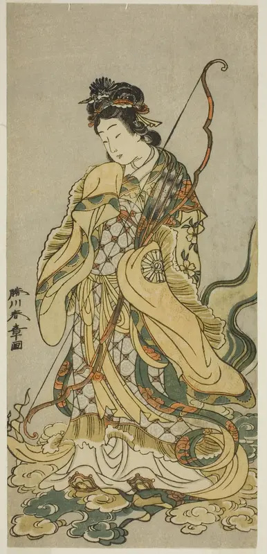The Actor Nakamura Noshio I as the Goddes Benzaiten of Enoshima in the Play Onno Aruji Hatsuyuki no Sekai, Performed at the Morita Theater in the Eleventh Month, 1773