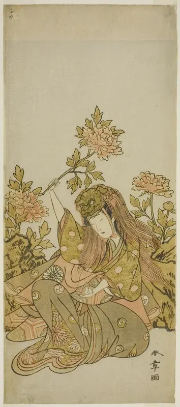 The Actor Nakamura Noshio I in a "Shak-kyo Odori" (Stone Bridge Dance), in the Play Onna Aruji Hatsuyuki no Sekai, Performed at the Morita Theater in the Eleventh Month, 1773 Wall Art by Katsukawa Shunsho - High-Resolution Digital Print