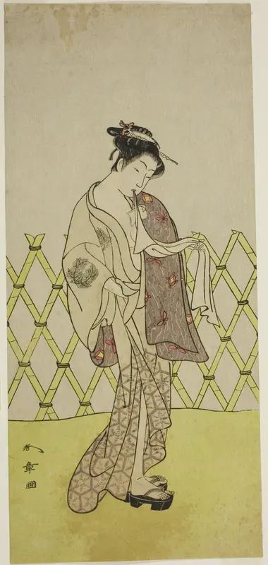 The Actor Nakamura Riko I as Hakata no Kojoro (?) in the Play Shitenno-ji Nobori Kuyo, Performed at the Ichimura Theater in the Eighth Month, 1773 Wall Art by Katsukawa Shunsho - High-Resolution Digital Print