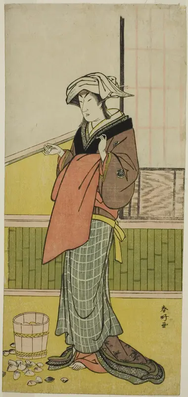 The Actor Nakamura Riko I as Moshio (?) in the Play Honda Yayoi Meoto Junrei (?), Performed at the Ichimura Theater (?) in the Seventh Month, 1778 (?)