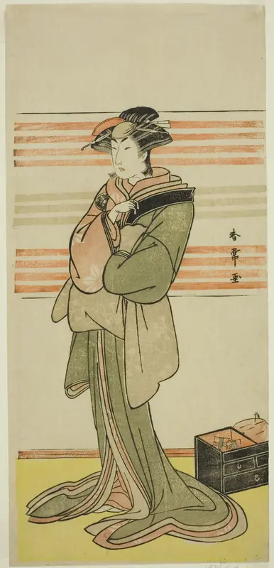 The Actor Nakamura Riko I as Osen of the Komatsuya House (?) in the Play Nanakusa Yosooi Soga (?), Performed at the Nakamura Theater (?) in the Second Month, 1782 (?)