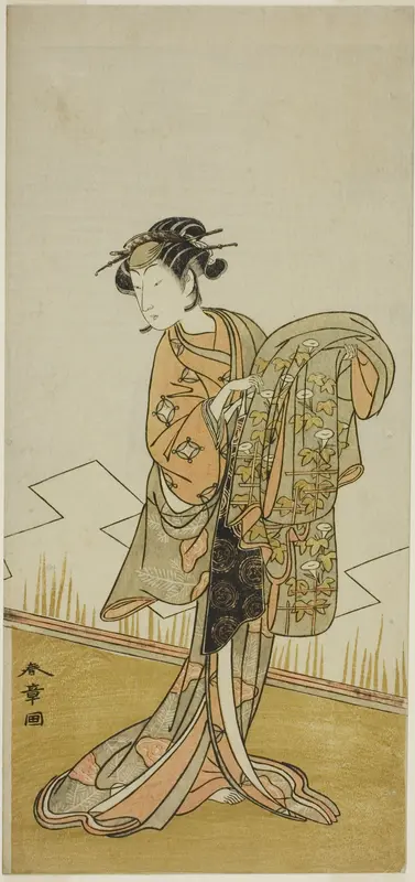 The Actor Nakamura Riko I as the Courtesan Wakamatsu (?) in the Play Gohiiki Kanjincho (?), Performed at the Nakamura Theater (?) in the Eleventh Month, 1773 (?)