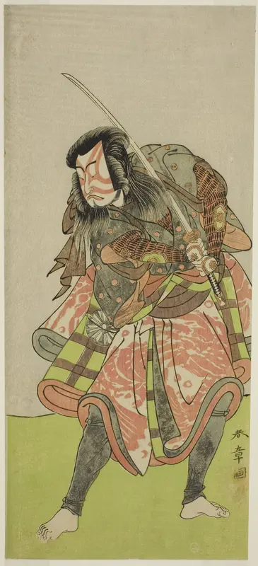 The Actor Nakamura Tomijuro I as Akushichibyoe Kagekiyo in the Play Kite Hajime Hatsugai Soga, Performed at the Morita Theater in the First Month, 1774